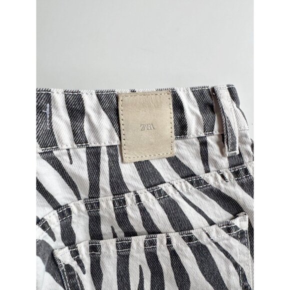 ZARA Zebra Print Denim High Rise Straight Leg Mom Fit Jeans, Size 6/28 - Picture 8 of 14